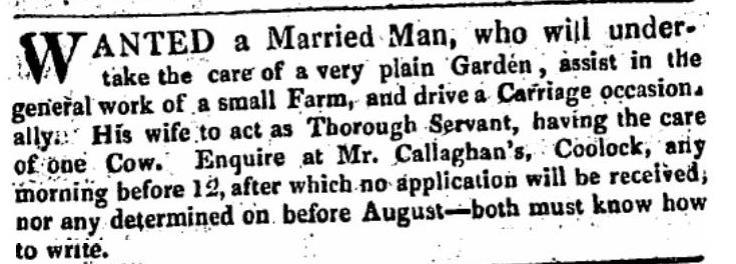 Job Vacancy, Coolock, 1822